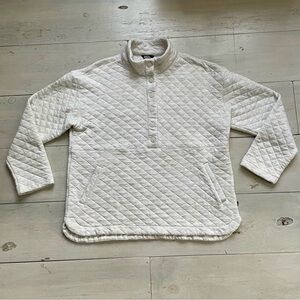 Eddie Bauer Women’s Quilted Half Snap Top Cream/Light Gray XL Kangaroo Pocket